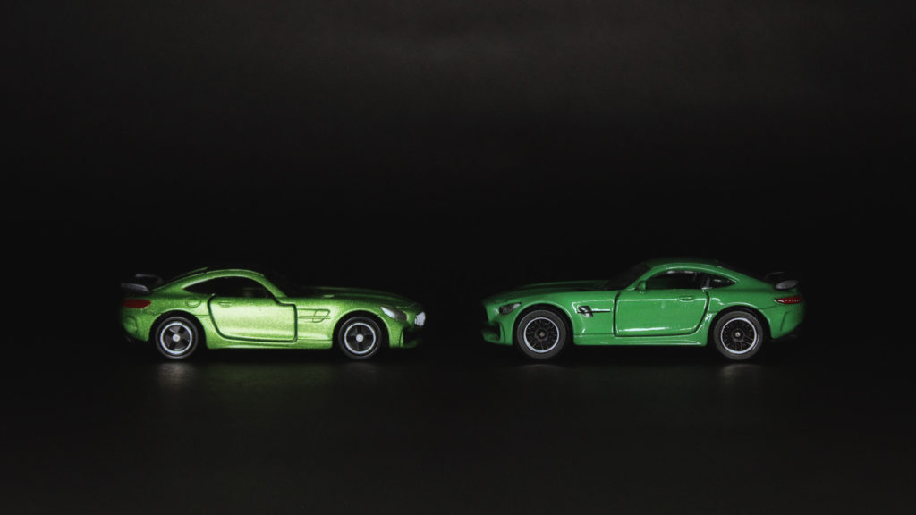 Majorette and Tomica Mercedes AMG GT-R Battle Royale